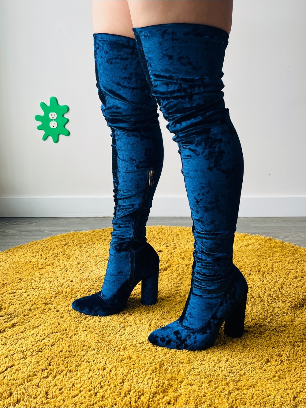 Cape Robbin "Paw-27" Royal Blue Velvet Thigh-High Boots